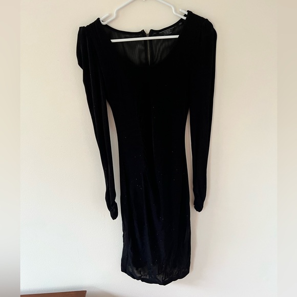 Black sparkly Guess long sleeve bodycon dress - Picture 1 of 7